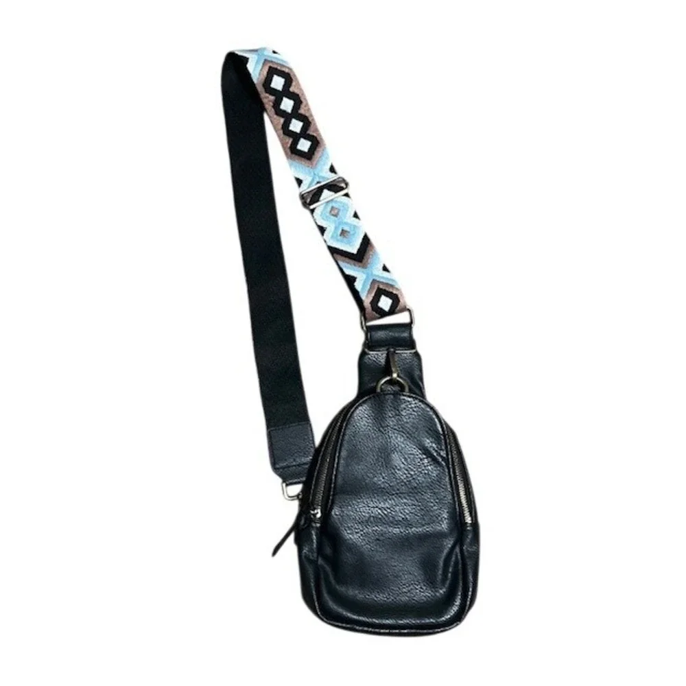 Anthropologie Urban‎ Originals Vegan Leather Sling Bag Geometric Black Strap